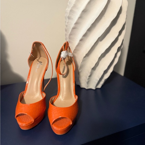 Shoes - Orange Peep-Toe Heels